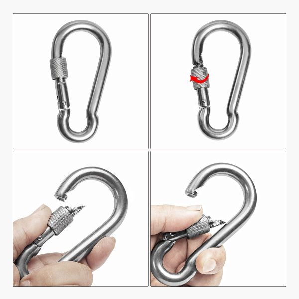 dismboon M8 Safe Lock Carabiner Clip, Heavy Duty 304 Stainless Steel Snap Hook Carabiner Hook for Outdoor Climbing Hiking Camping Fishing Boats Backpacks Chains Hanging Swing Hammock - Image 7