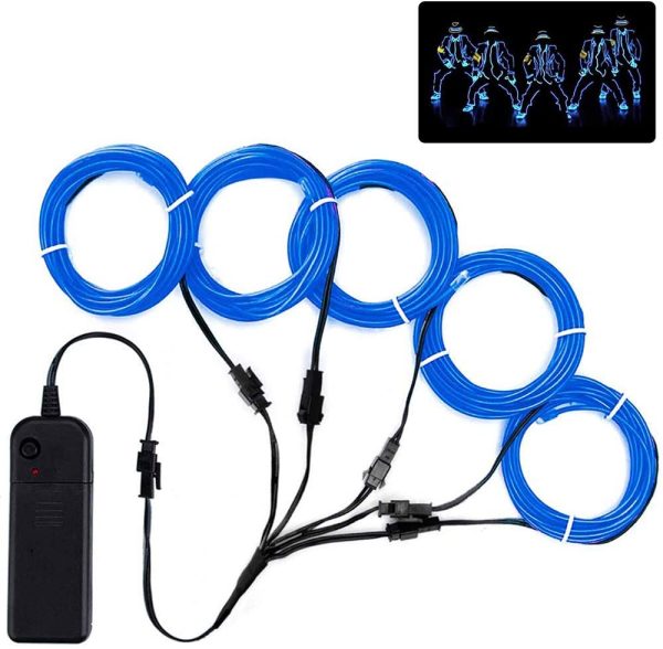 Portable 5x1 Metre Neon Lights Glowing Strobing Electroluminescent Wire Flexible Bright Neon Light EL Wire For Christmas Halloween Costume Decoration Parties (Blue) - Image 6