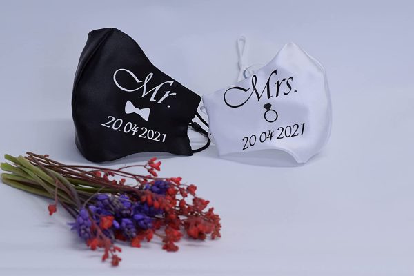 Details about Satin Bride and Groom, Just Married Mr and Mrs, fully customisable Wedding face masks (Black, Bride) - Image 5