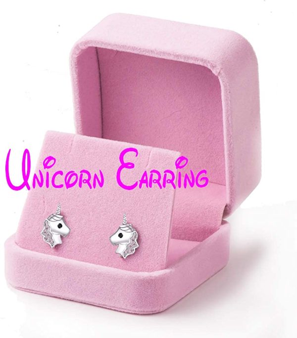 Pink Unicorn earrings,Girls Unicorn Stud earring,Cubic Zircon Jewelry for Kids little girl women,Birthday Valentines Day Christmas with Velvet Box - Image 3