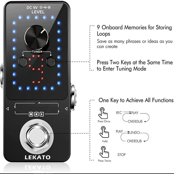 LEKATO 9 Loops Guitar Loop Effect Pedal 40 Minutes Recording Time Loop Machine Station Built-in Guitar Tuner Function Electronic Guitar Looper for Guitars Bass Unlimited Overdubbed - Image 7