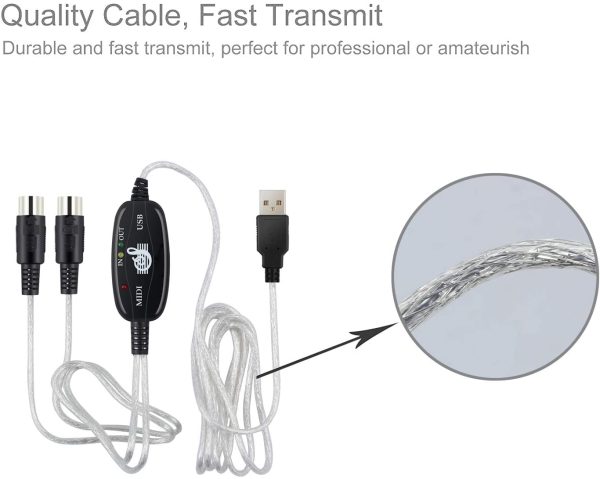 Proster 6Ft 2M USB to MIDI Interface Cable Adapter - Adapter USB to Midi In-Out Converter Music Keyboard Piano to PC Laptop for Windows 2000 XP Vista Win 7