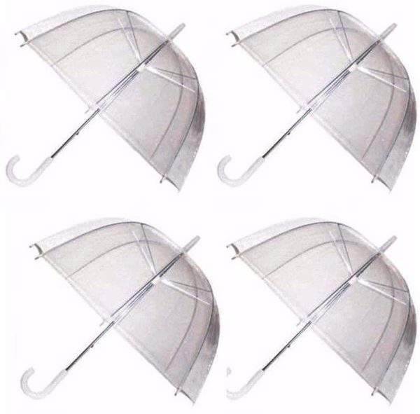 GadgetKing 4 x Set Rain Umbrellas Dome Birdcage Transparent PVC Wedding Brolly Clear Bubble Bubble White Handle And Spike Brolly Walking Ladies Mens Unisex Party Parasol Rain Bridesmaid Bridal