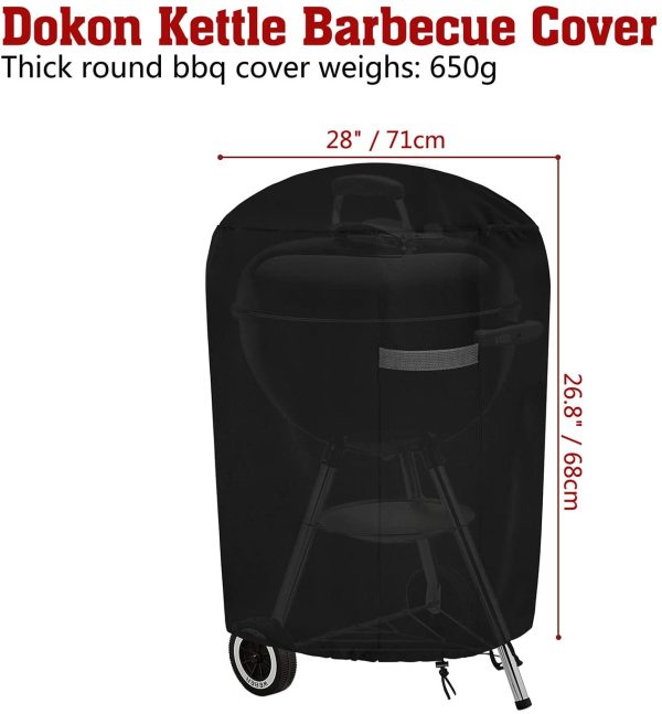 Dokon Kettle BBQ Cover with Air Vent, Waterproof, Windproof, Anti-UV, Heavy Duty Rip Proof 600D Oxford Fabric Grill Barbecue Cover, Round (?71 x 68cm) - Black - Image 4