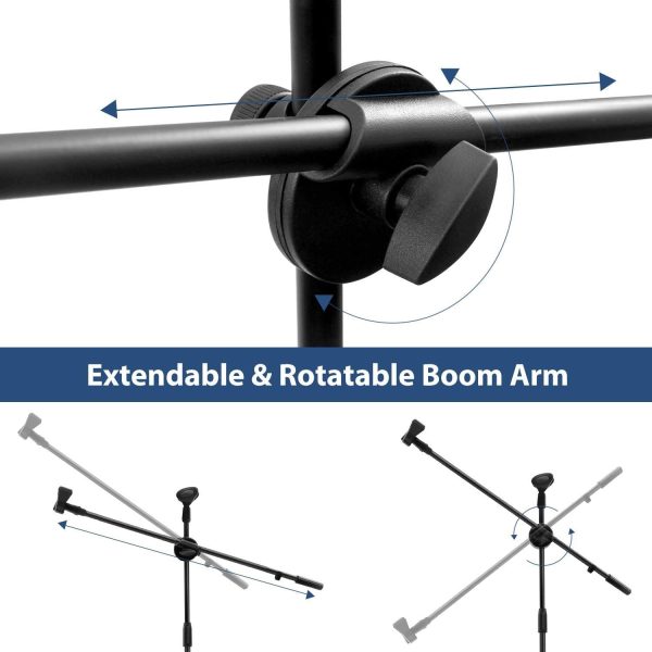 Microphone Stand, Ohuhu Tripod Mic Stand Boom with Mic Clips, Height Adjustable, Light Weight, Black