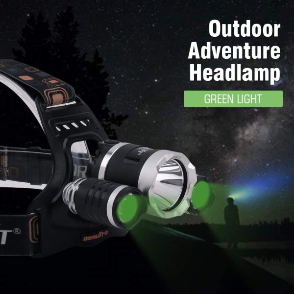 BORUIT RJ-3000 LED Head Torch Rechargeable White Green LED Hunting Headlight,Ultra Bright 5000 Lumens 3 Mode Headlamp Work Light for Kids and Adults Running Camping Hiking - Image 4