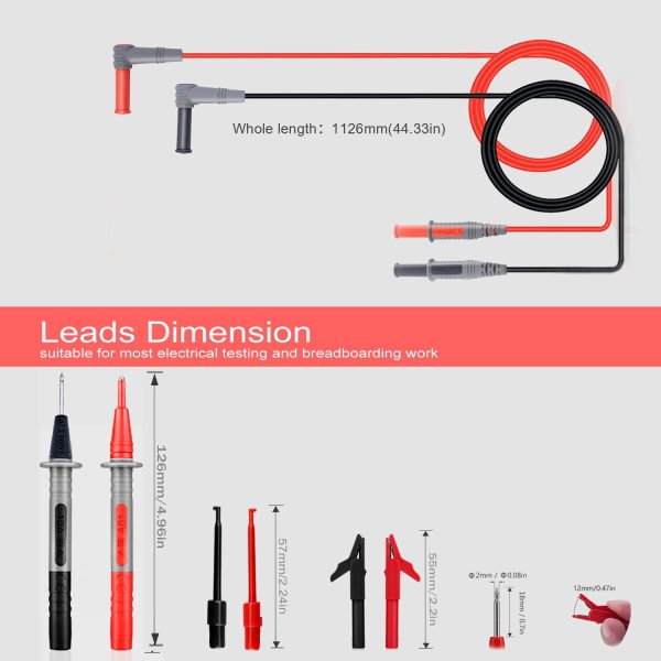 KAIWEETS KET01 Multimeter Test Leads Kit, 8 Pieces Test Lead with Alligator Clips, Needle Probe, Mini-Hooks, CAT III 1000V&CAT IV 600V, 10A for Fluke/AstroAI/INNOVA Multimeter, Voltmeter, Clamp Meter - Image 5