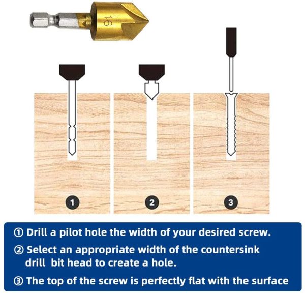 Countersink Drill Bit, Countersink Drill Bit Set with 82 Degree Center Countersink Bits for Wood Quick Change Bit 6mm - 19mm 6 Pcs - Image 6