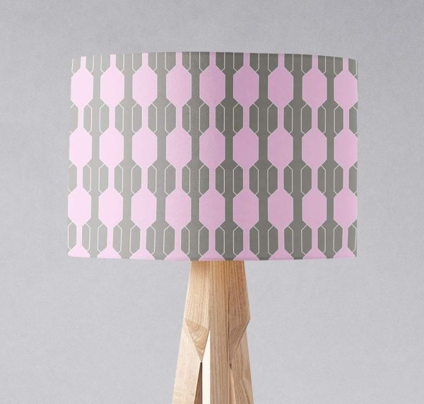 Grey Lampshade with Pink Geometric Design, Ceiling or Table Lamp Shade