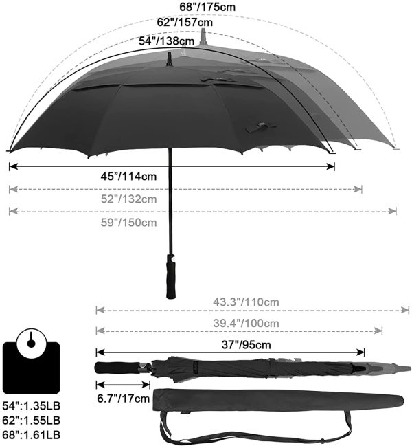 G4Free 54/62/68 Inch Automatic Open Golf Umbrella Extra Large Oversize Double Canopy Vented Windproof Waterproof Stick Umbrellas