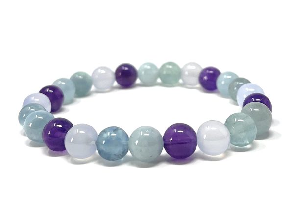 Pisces Zodiac Crystal Bracelet - Power Bead Bracelet - Zodiac Birthstones - Gift Box & Pisces Tag - Aquamarine, Blue Lace Agate, Fluorite, Amethyst - Image 2