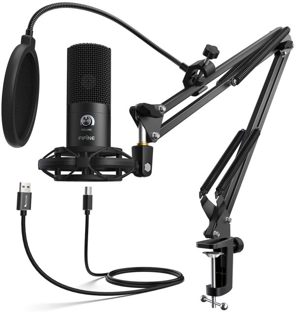 FIFINE USB Microphone Kit Condenser Studio Microphone for Computer, PC Mic with Adjustable Scissor Boom Arm Stand Shock Mount Volume Control for Gaming,Streaming,Podcast,Recording Vocal,YouTube-T669 - Image 7