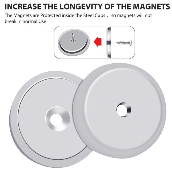 FINDMAG 4 Pcs 90 LB Pull Force Strong Magnet, Neodymium Magnets, Magnets Strong, Round Countersunk Hole Rare Earth Magnets for Whiteboards Refrigerator Home Kitchen Workplace - 4 Screws Included - Image 2