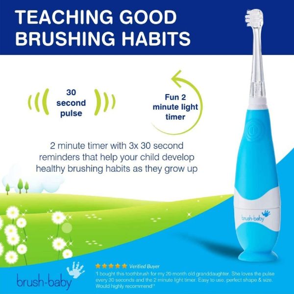 Brush Baby BabySonic Infant and Toddler Electric Toothbrush for Ages 0-3 Years - Smart LED Timer and Gentle Vibration Provide a Fun Brushing Experience (Blue) - Image 8