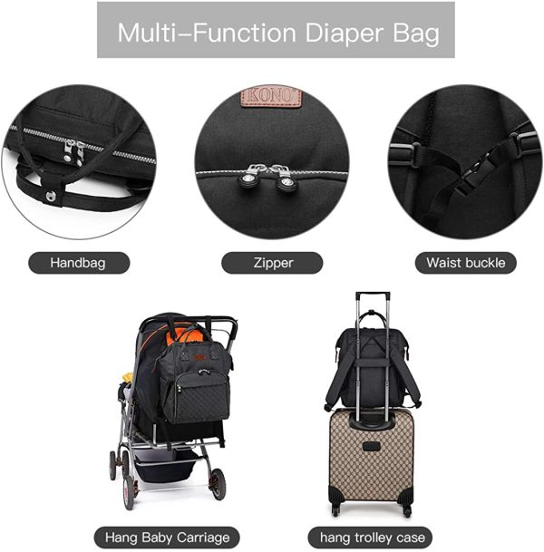 Kono Baby Changing Backpack Bag Multi-Function Large Capacity Travel Diaper Rucksack Nappy Back Pack with 2 Stroller Straps 16.8L - Image 3