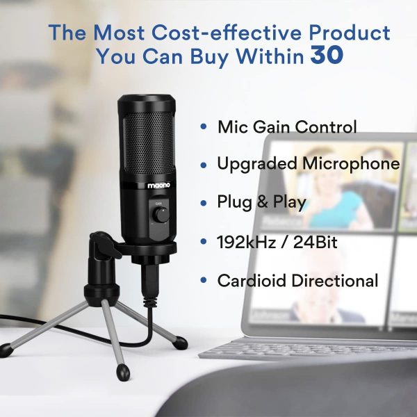 Podcast Microphone,MAONO AU-PM461TR 192KHZ/24BIT Metal USB Condenser Cardioid PC Mic with Professional Sound Chipset for Streaming, YouTube, Voice Over, Studio/Home Recording - Image 8