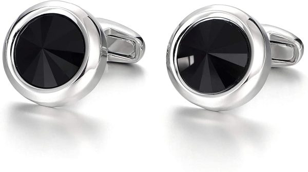 MERIT OCEAN Mens Elegant Style Cuff Link Super Shiny Navy Blue Crystal Circular Cufflinks - Image 3