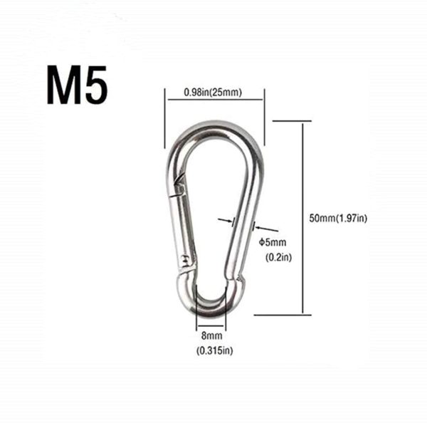 Kuesn 4 Pack Spring Snap Hooks, Carabiner Galvanized Steel Clip Keychain, Silver Quick Link Clip Keychain for Camping, Hiking, Outdoor and Gym, Small M5 Carabiners for Dog Leash Harness - Image 2