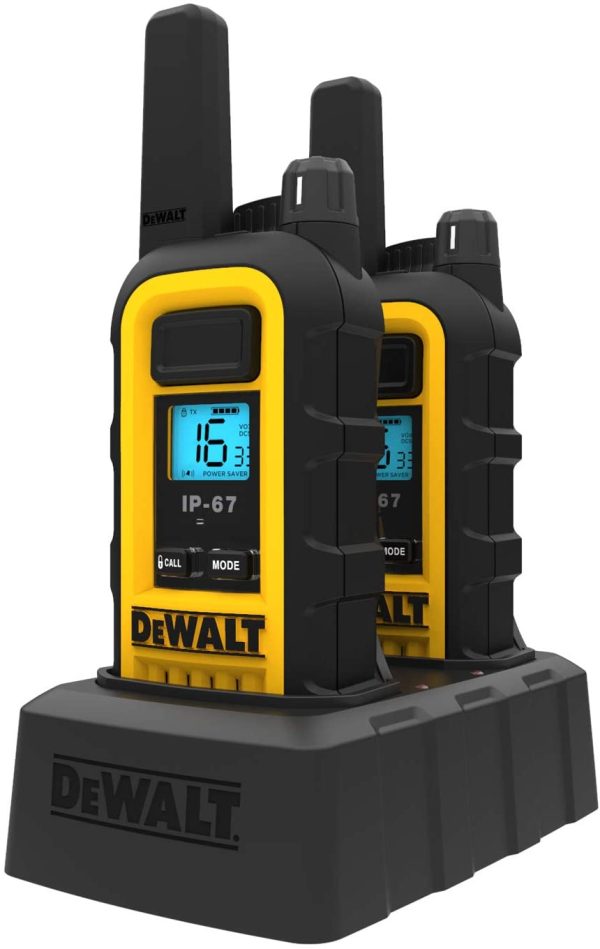 DeWalt DXPMR300 Heavy Duty Professional Walkie Talkie PMR Radio with Up to 10 Floors/8km Range, License Free - Black and Yellow