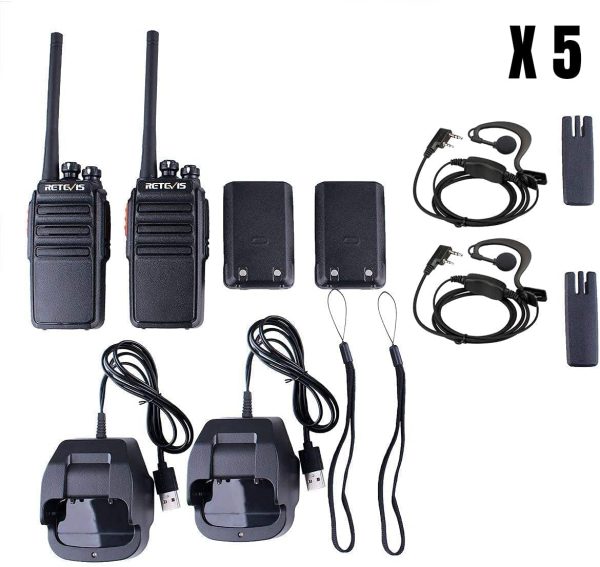 Retevis RT24 Walkie Talkie PMR446 License Free, Professional Two Way Radio 16 Channels VOX Scan Monitor, 2 Way Radio with USB Charger Base and Earpieces for Commercial, School (Black,10 Pack) - Image 2