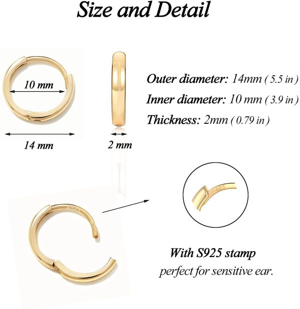 Small Silver Gold Hoop Earrings, 925 Sterling Silver Post Lightweight Sleeper Hoops Earring Silver Gold Earrings for Women Girls Men Gifts 8mm 10mm 12mm - Image 3