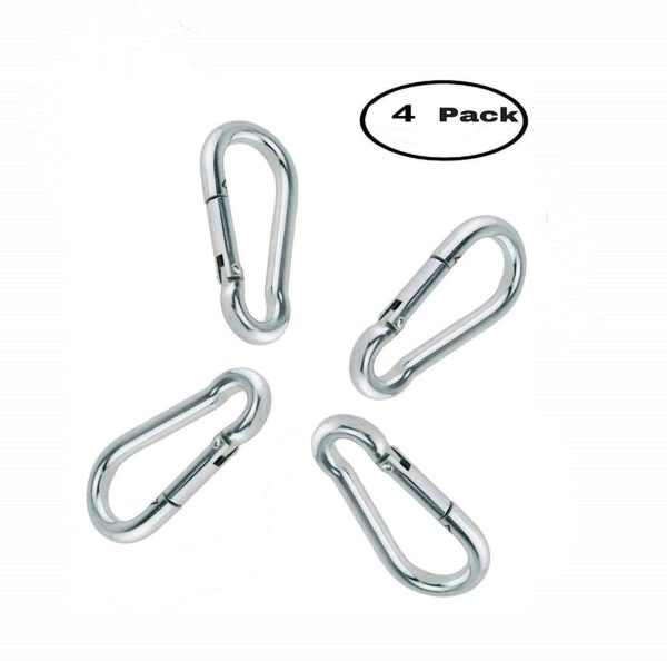 Kuesn 4 Pack Spring Snap Hooks, Carabiner Galvanized Steel Clip Keychain, Silver Quick Link Clip Keychain for Camping, Hiking, Outdoor and Gym, Small M5 Carabiners for Dog Leash Harness