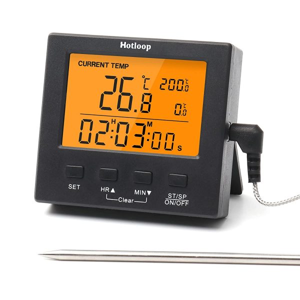 Hotloop Digital Meat Thermometer Oven Thermometer with High/Low Temperature Alarm, Kitchen Timer, Food BBQ Thermometer with Orange LCD Backlighting, Temperature Range -50-300?? C - Image 3