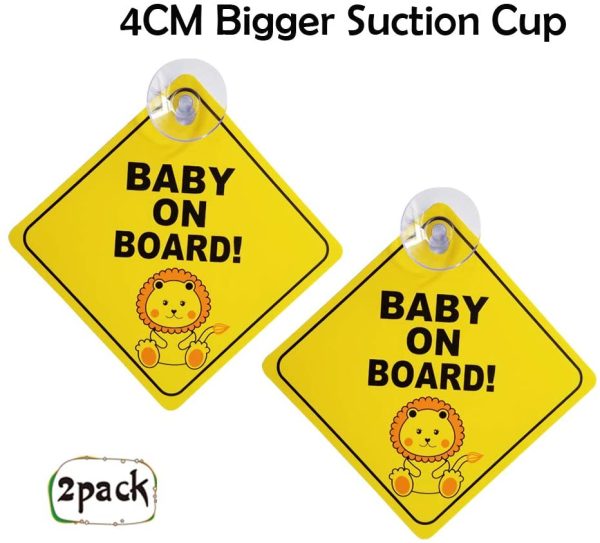 Maglory Baby On Board Sign For Car With 4CM Bigger Suction Cup, Baby On Board Sign For car, 2 Pack Cute Diamond Shape Little Lion Design Per Pack - Image 2