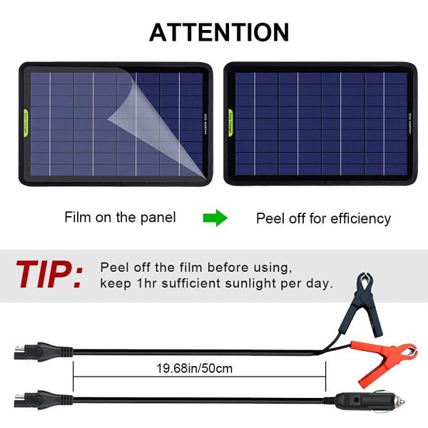 ECO-WORTHY 10W 12V Solar Trickle Charger Car Battery Maintainer, Portable Solar Panel Power Backup Kit with Alligator Clip Adapter for Car RV Boat Automobile Motorcycle - Image 3