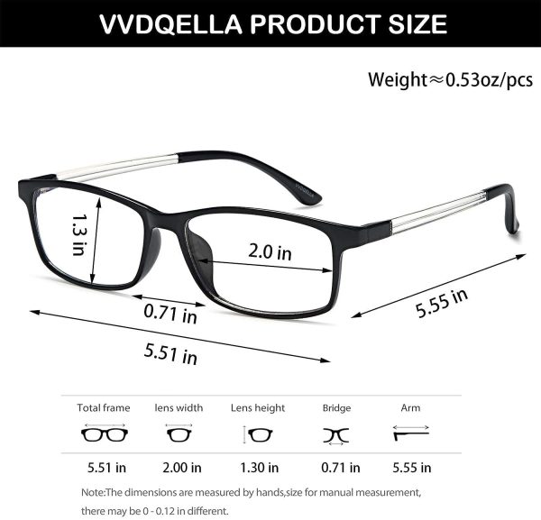 Blue Light Blocking Glasses Computer Gaming Black Mens Womens Spring Hinges VVDQELLA Reading Glasses 0.00 - Image 2