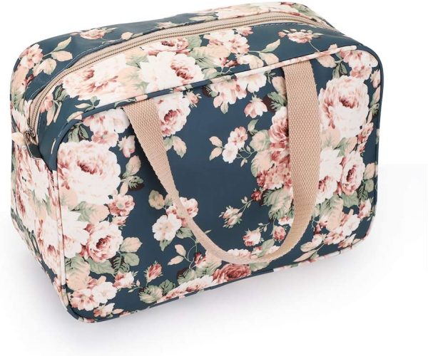 IGNPION Woman Large Travel Toiletry Bag Waterproof Wash Bag Make up Organizer Bag Cosmetic Bag Swimming Gym Bag(Dark Blue Flower) - Image 3