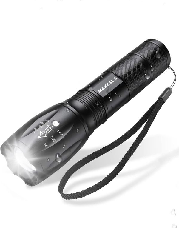 Maxesla LED Torch 2000 Lumens, Zoomable Torches Led Super Bright Flashlight, Powerful Torches Battery Powered Water Resistant 5 Modes Mini Tactical Torch for Camping Outdoors