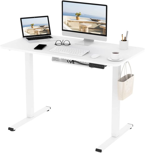 Electric Height Adjustable Standing Desk Sit Stand Desk Adjustable Desk Stand Up Desk with Memory Smart Pannel EF1 SERIES(100 * 60cm, White Frame+White Desktop) - Image 5