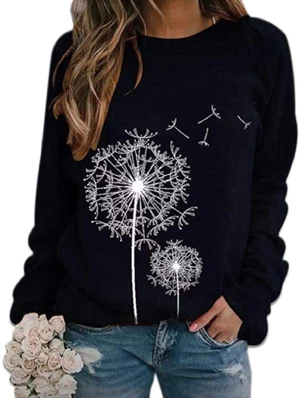 heekpek Sweatshirt Women Long Sleeve Tunic Tops Crewneck Jumper For Women Dandelion Shirt Print Sweatshirt Cotton Long Sleeves Tops Pullover Oversized Blouse - Image 6