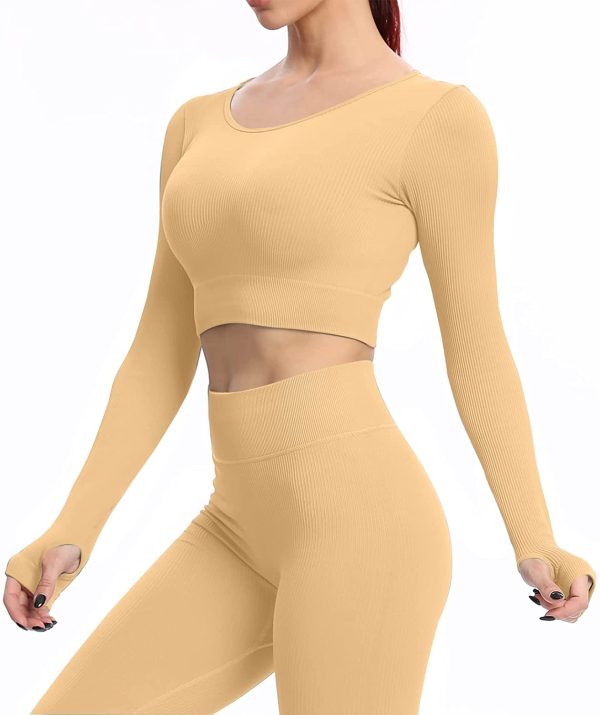 Mayround Seamless Women Yoga Sets 2 Pieces Ribbed | Long Sleeve Top and High Waist Leggings Gym Clothes Set | Women??s Sportswear Set - Image 4