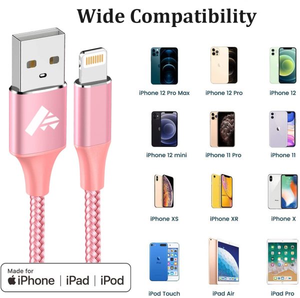 iPhone Charger Cable 1.8m, Aioneus Long iPhone Charging Cable MFi Certified iPhone Lightning Cable Braided iPhone Fast Lead for 11 12 13 Pro Max Mini XR XS X 10 8 7 Plus 6s 6 5s 5 SE, iPad-Pink