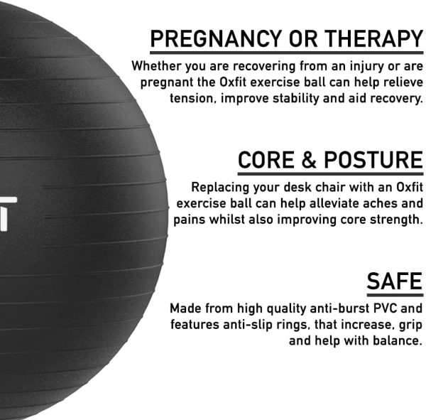 OXFIT Exercise Ball - Anti-Burst 55 to 85cm Yoga Ball with Foot Pump - Gym Ball for Fitness, Pilates, Pregnancy, Labour, Birthing Ball, Swiss Ball ?C multiple colours - Image 4