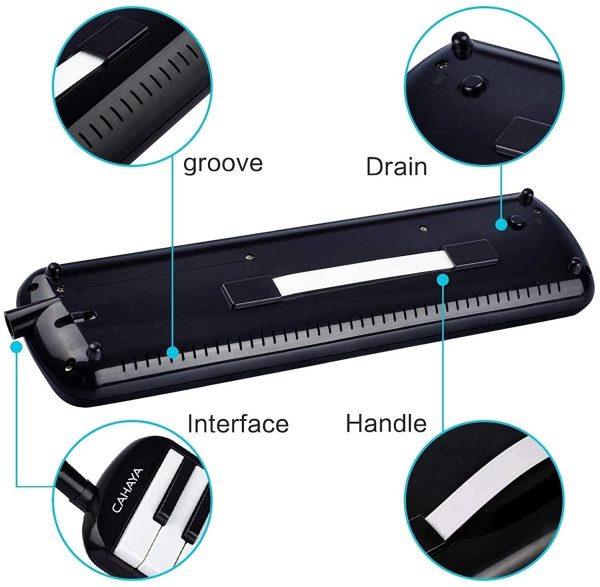 CAHAYA Melodica Instrument 32 Key FDA Approved Piano Style Portable with Double Plastic Flexible Long Pipe, Short Mouthpieces and Carrying Bag, CY0050-1 - Image 7