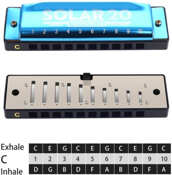 Blues Harmonica 10 Holes 20 Key of C for Beginner Kids or Adult with Black Soft Case and Cleaning Cloth, Best Music Gift,Blue - Image 6