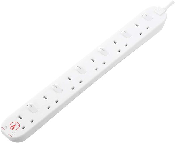 Masterplug Six Socket Power Surge Protected Extension Lead with Individual Switches, 2 Metres, 46 x 5.5 x 3 cm, White - Image 7