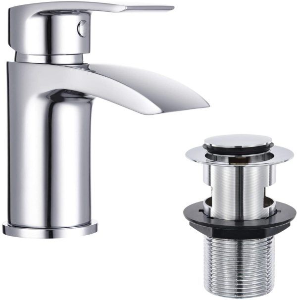 Bathroom Basin Taps Mixer Mono Chrome Brass Single Hole with Pop up Waste, DT11H - Image 6