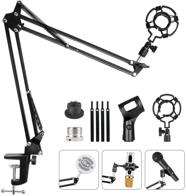 HAUEA Microphone Arm Stand, Adjustable Suspension Boom Scissor Mic Stand with Shock Mount, Upgrade Heavy Duty Clamp, Mic Clip, 3/8'' to 5/8'' Adapter for Blue Yeti, Nano Snowball and Other Microphone - Image 7