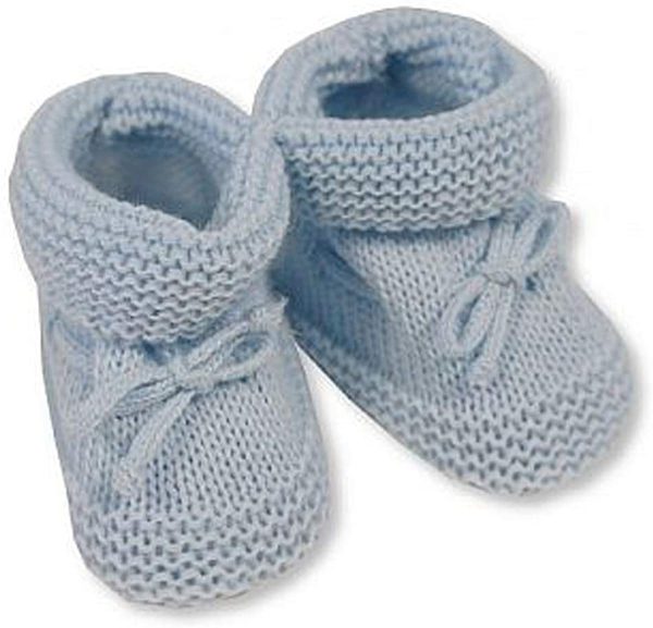 Nursery Time Baby Boys Girls Newborn Knitted Tie Up Booties Soft Shoes Blue Grey Pink Grey 35