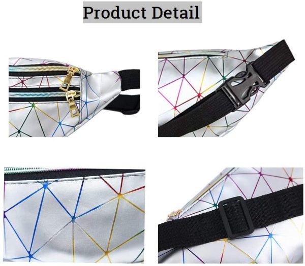 Geometric Bum Bag Waist Bag Holographic Fanny Pack Reflective Color Shiny Belt Bag Unusual for Ladies Travel Party Sports Running Hiking (Black) - Image 6