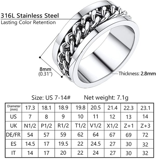 PROSTEEL Mens Cool Spinner Ring Cuban Link Ring, Stainless Steel/Gold Plated/Black (Send Gift Box) - Image 2