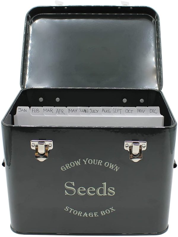 Gardening-Naturally Stylish Seed Packet Storage Tin With 12 Blank Card Dividers Choice of 3 coloured Tins (Midnight Black)