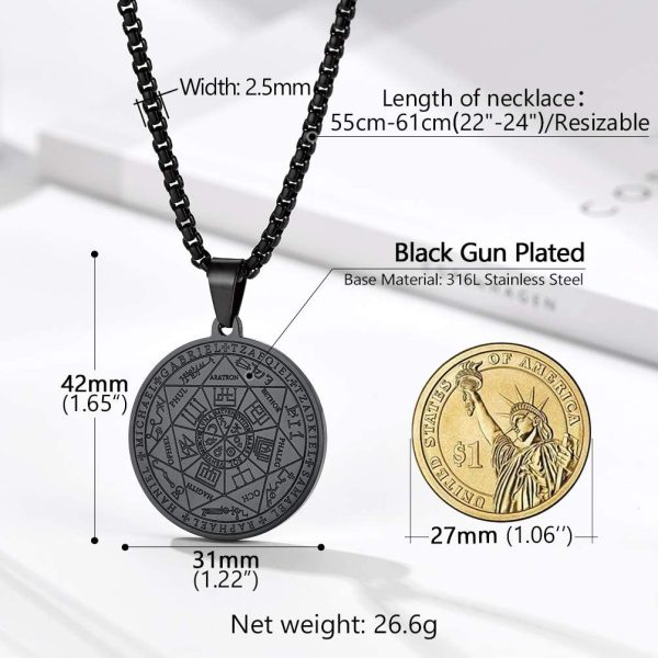 PROSTEEL Seven Archangels Talisman Pentagram Pendant Necklace, Sturdy Medallion, with Chain 55+5CM, 316L Stainless Steel/Gold Plated/Black (Send Gift Box) - Image 6