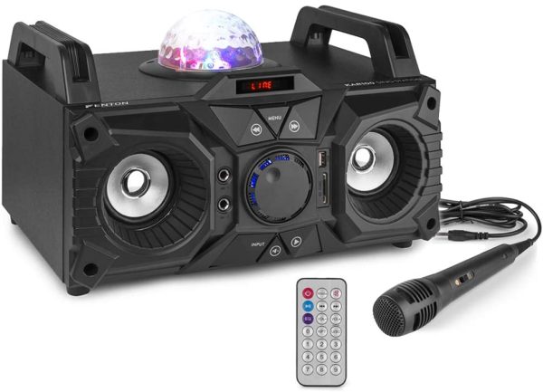 Fenton KAR100 Karaoke Machine Bluetooth Party Speaker with Built-In Battery USB Disco Light and 2 Microphones Upgrade - Image 3