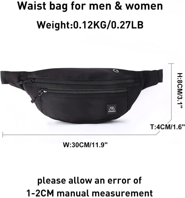 Large Waterproof Waist Bag Bumbags for Men Women Ladies Black Fanny Pack for Travel Festival Walking Sport Running Outdoor Gym Workout Exercise Black Hip Pouch Money Belt Bag with Adjustable Strap1 - Image 4