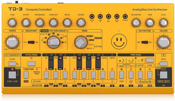 Behringer TD-3-AM Analog Bass Line Synthesizer with VCO, VCF, 16-Step Sequencer, Distortion Effects and 16-Voice Poly Chain & Stagg SMD1 1 m 5 Pin DIN Male Connector Midi Cable